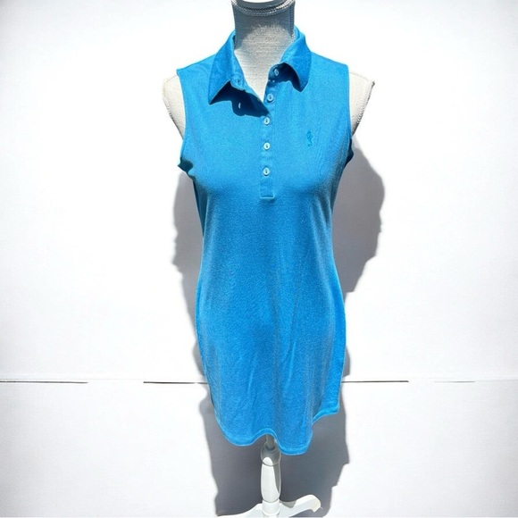 🌻Tori Richard Honolulu Blue Silk Blend Polo Tank Sleeveless Resort wear Dress S - Picture 2 of 6